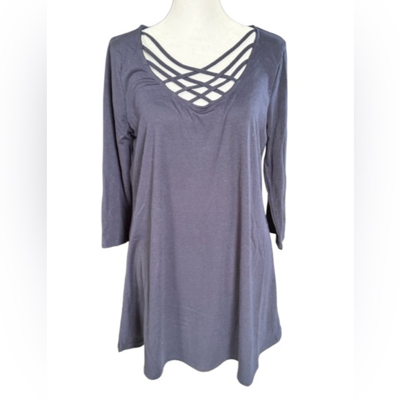 Zenana Premium Tops - Zenana Premium Navy Blue Crisscross Neck Tunic